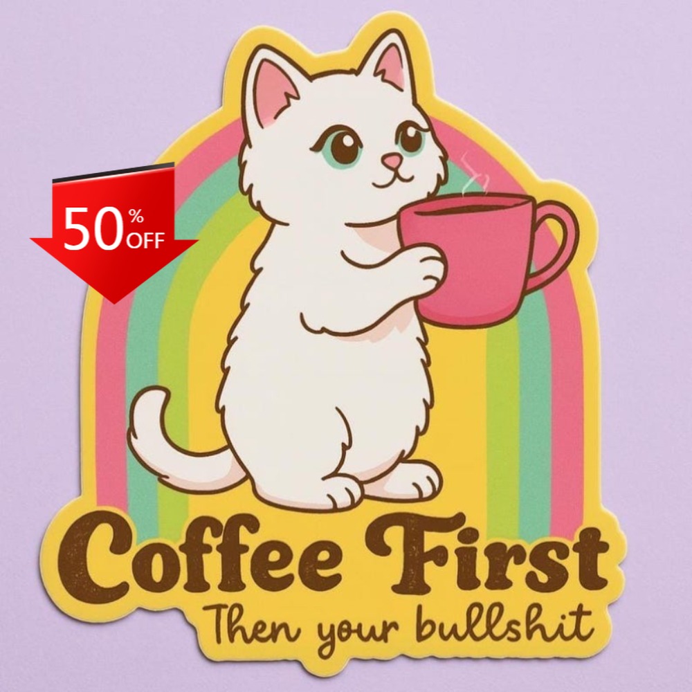 Laptop Unique Accessories - Autocollants amusants pour chat et café,